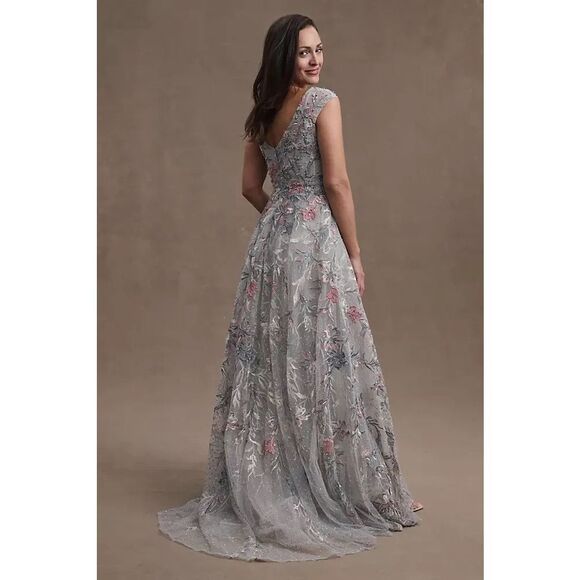 Mac Duggal 20263 Emery Embroidered Gown Dress Gray 6 - Picture 6 of 16
